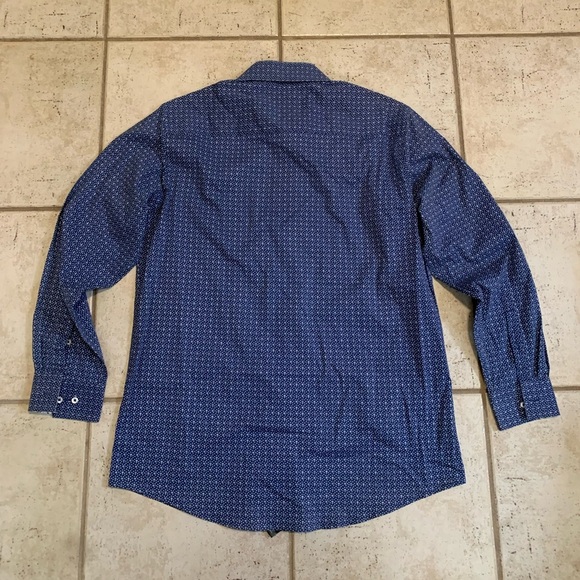 Grafton Men's Slim Fit Dress Shirt - Blue Micro Dot with Paisley Contrast- L - Picture 3 of 5